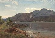 Hans Gude Painting Landskap fra Drachenwand ved Mondsee oil